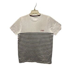 UNISEX Med Cotton CHIEF Embroidered T-Shirt Tee White Black Stripes